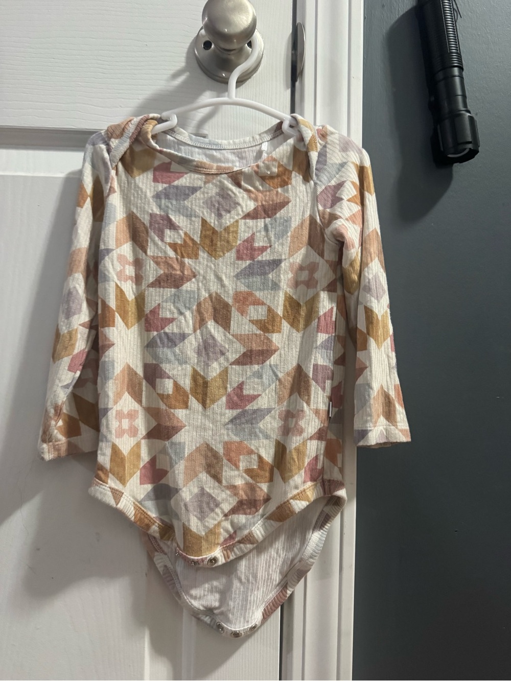 Little Sleepies Long-Sleeve Geo Print Bodysuit - White, Tan, Pink, Gray